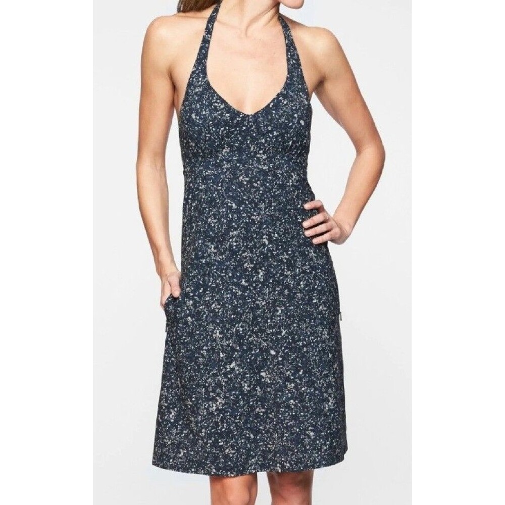 Athleta Navy Speckled Halter Dress